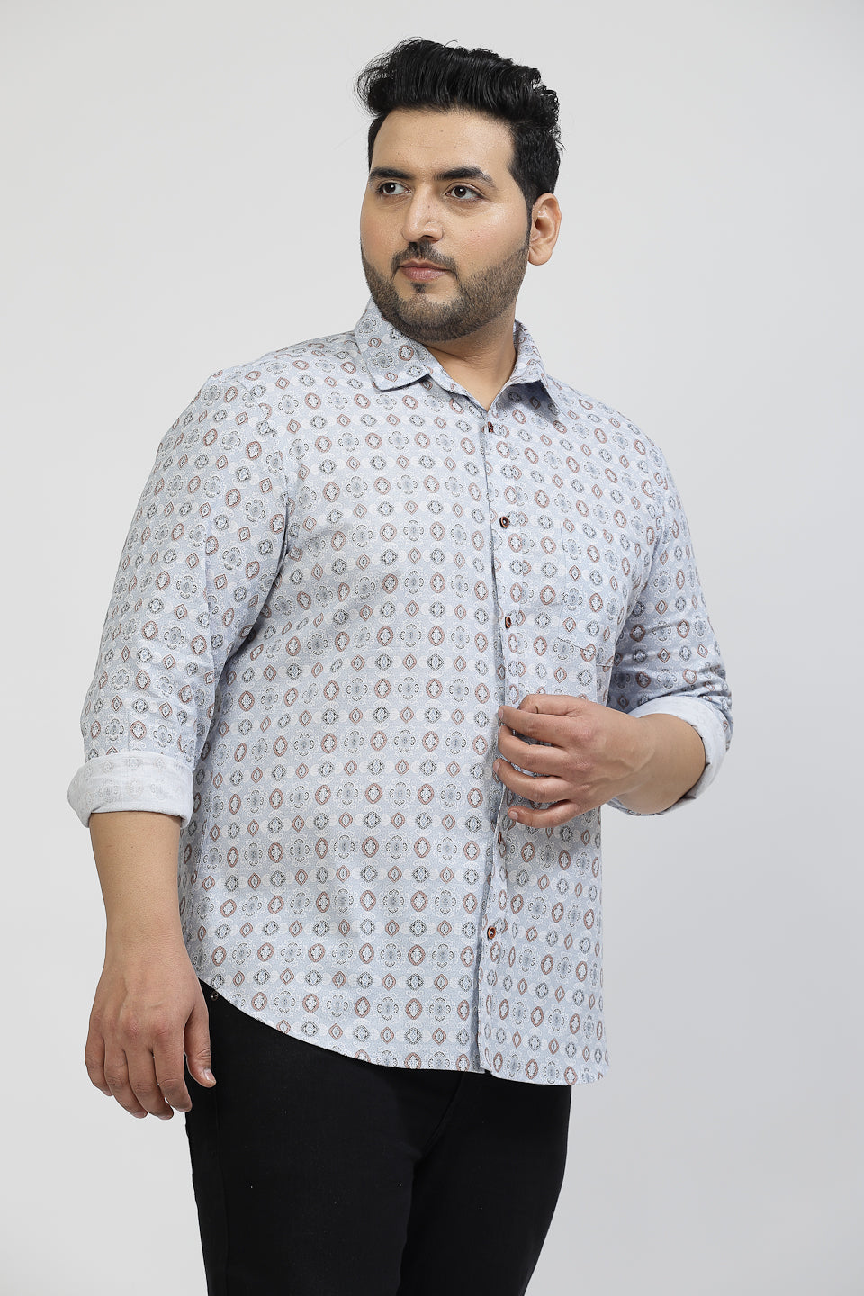 Floral Printed Spread Collar Cotton Opaque Casual Plus Size Shirt