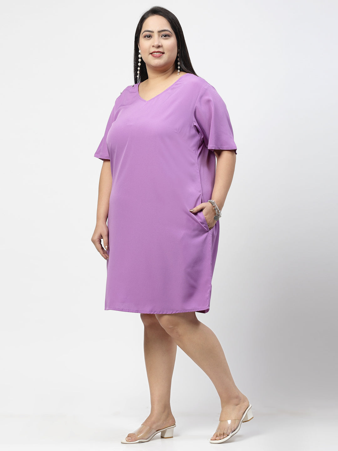 Plus Size V-Neck A-Line Dress