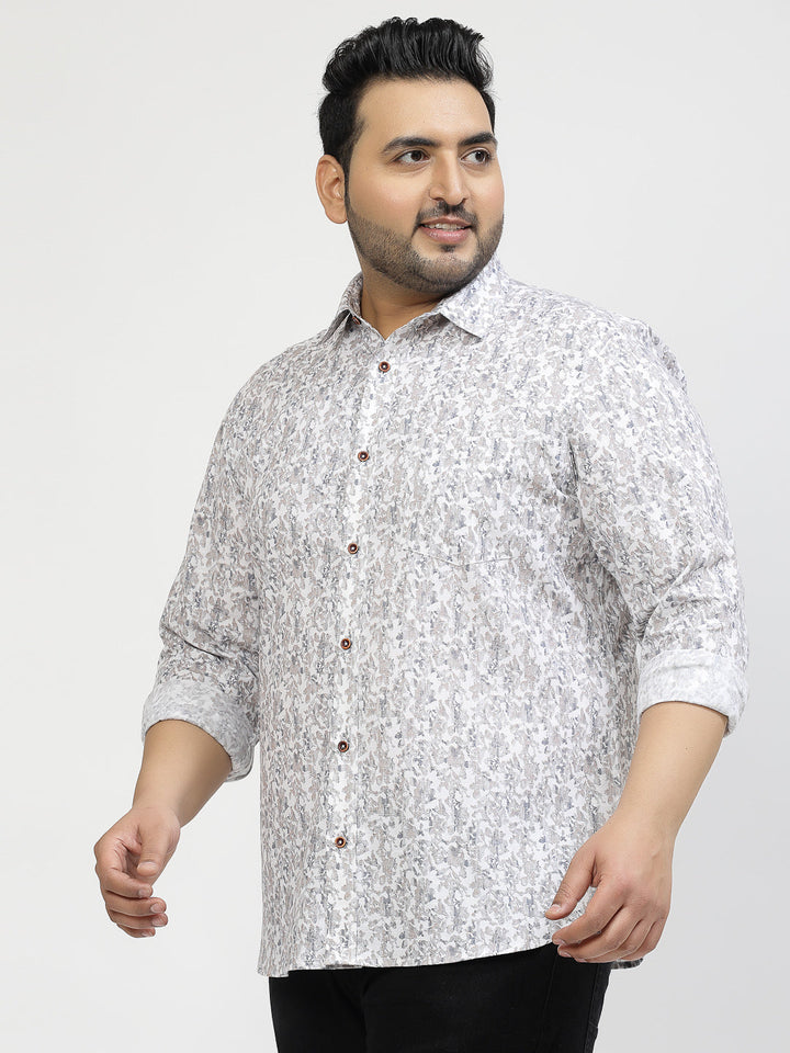 Abstract Printed Spread Collar Cotton Shirt