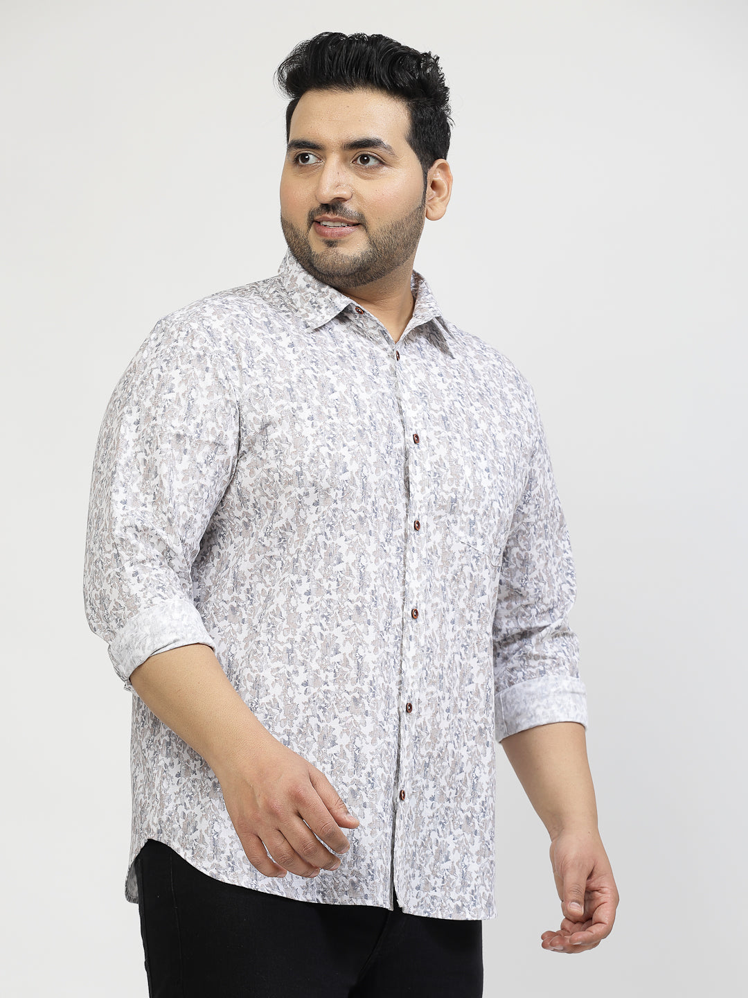 Abstract Printed Spread Collar Cotton Shirt