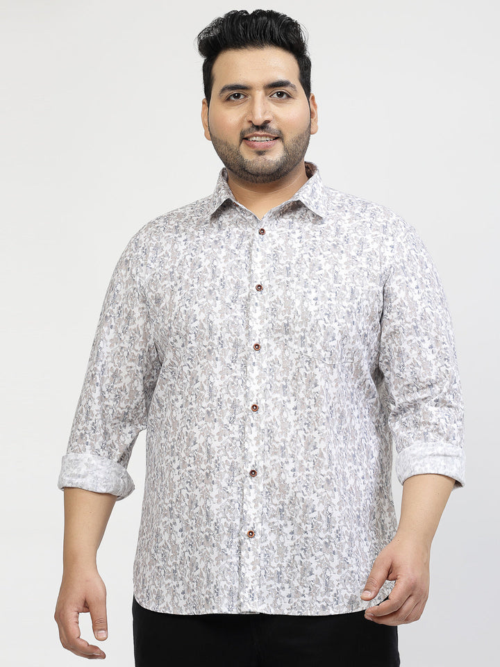 Abstract Printed Spread Collar Cotton Shirt