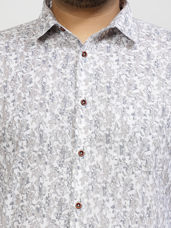 Abstract Printed Spread Collar Cotton Shirt