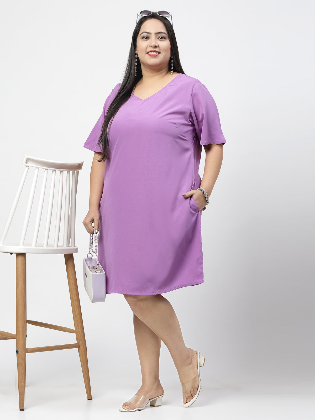 Plus Size V-Neck A-Line Dress