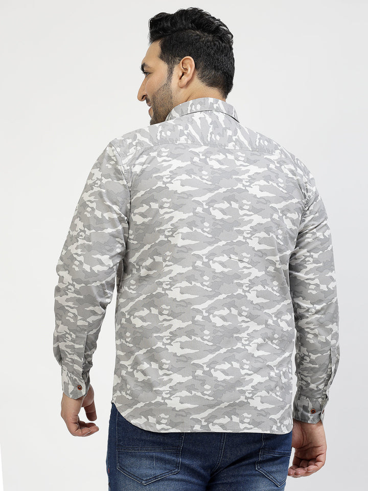 Plus Size Camouflage Printed Spread Collar Cotton Shirt