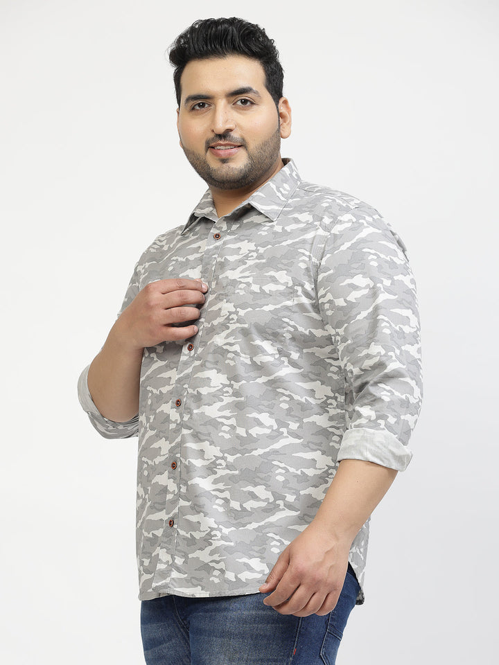 Plus Size Camouflage Printed Spread Collar Cotton Shirt