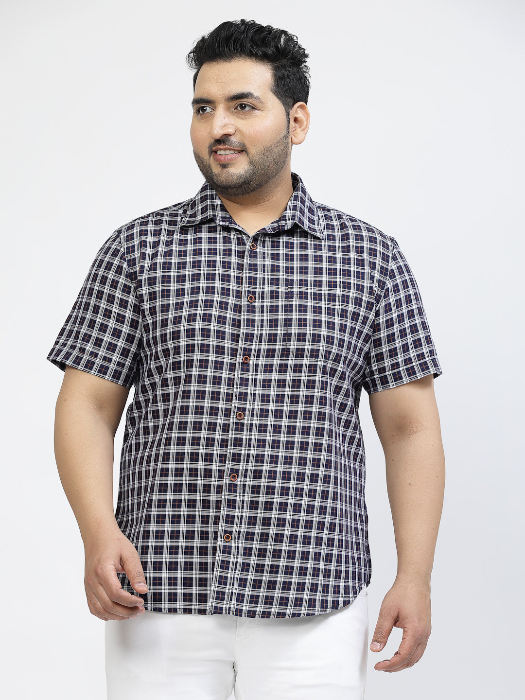 Blue Cotton Checked Casual Shirt