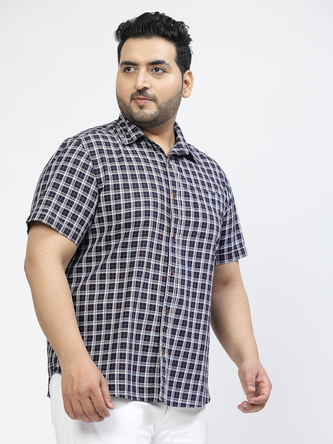 Blue Cotton Checked Casual Shirt