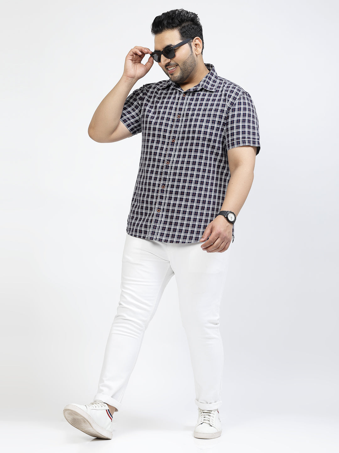 Blue Cotton Checked Casual Shirt