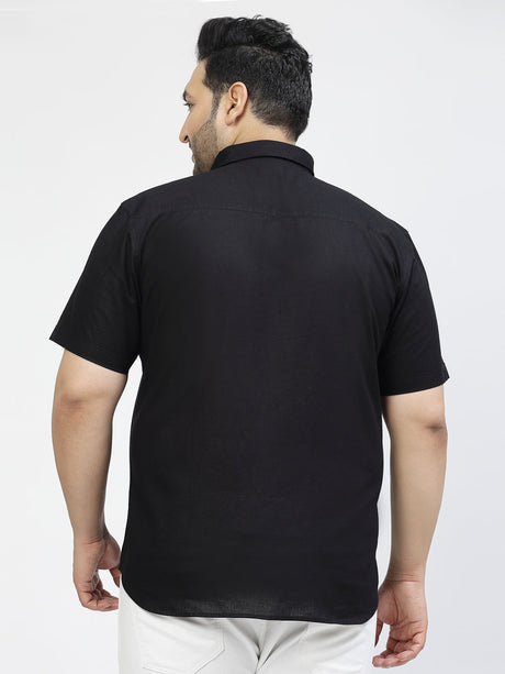 Spread Collar Cotton Opaque Casual Plus Size Shirt