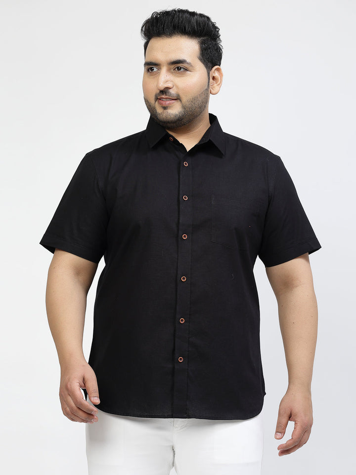 Spread Collar Cotton Opaque Casual Plus Size Shirt