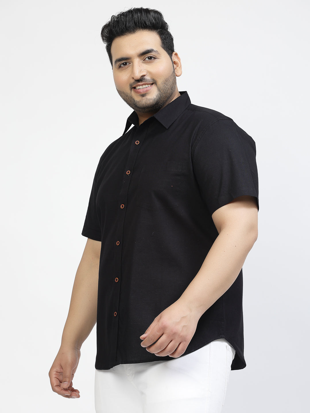 Spread Collar Cotton Opaque Casual Plus Size Shirt