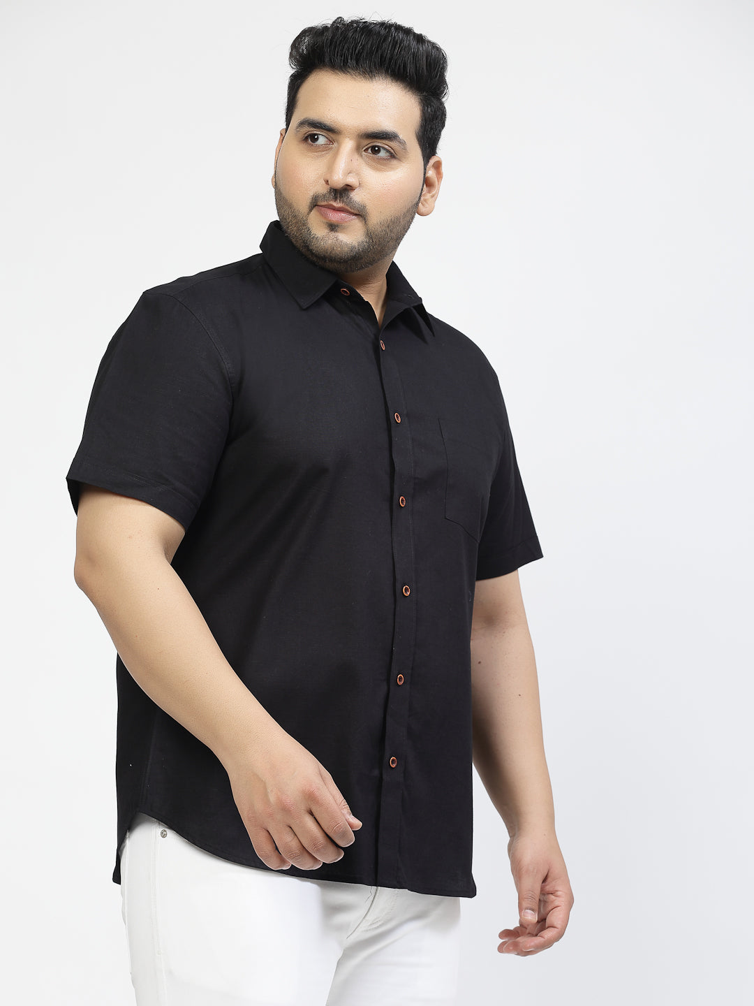 Spread Collar Cotton Opaque Casual Plus Size Shirt