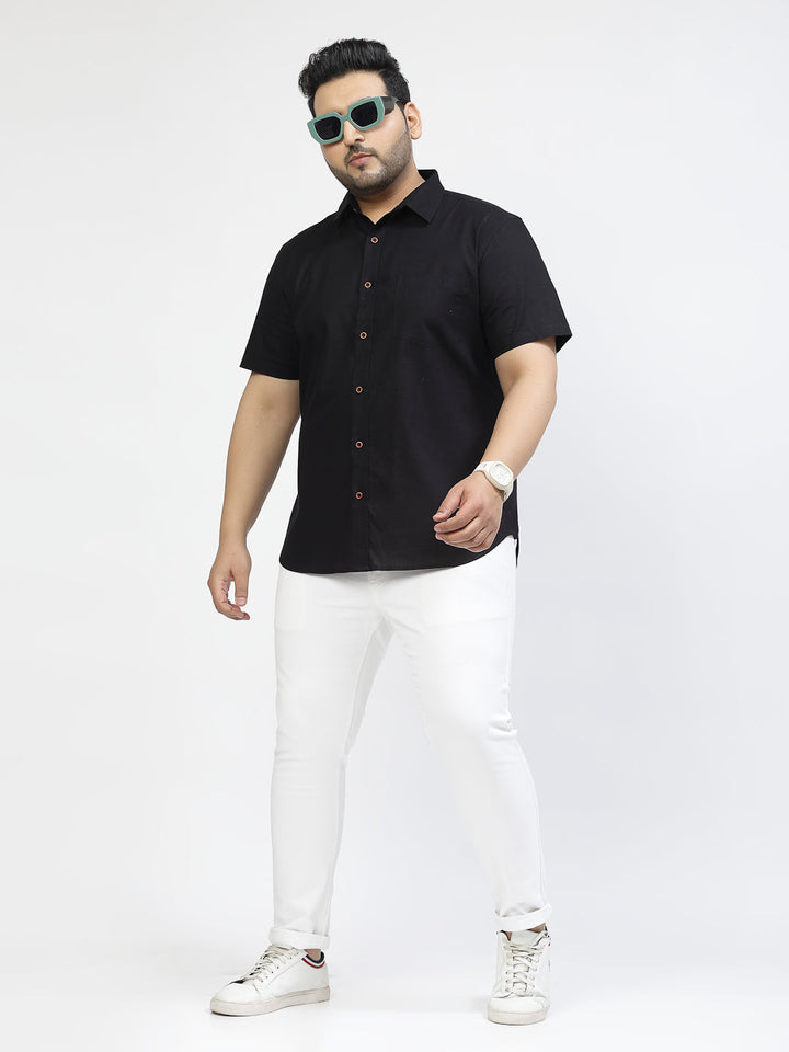 Spread Collar Cotton Opaque Casual Plus Size Shirt