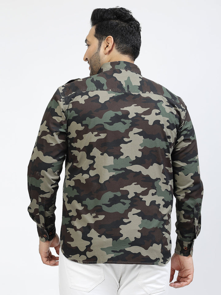 Camouflage Printed Spread Collar Long Sleeves Cotton Casual Shirt