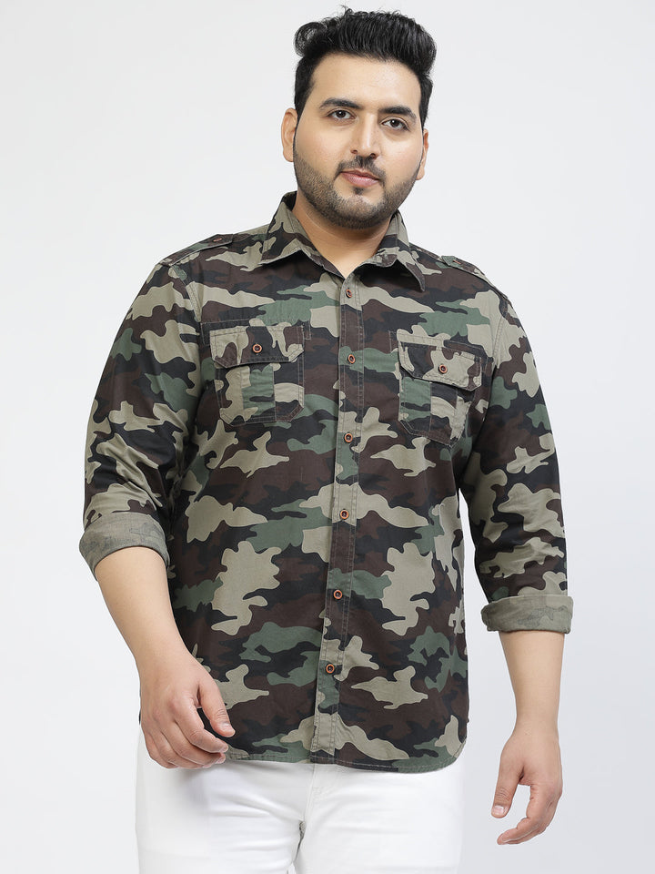 Camouflage Printed Spread Collar Long Sleeves Cotton Casual Shirt