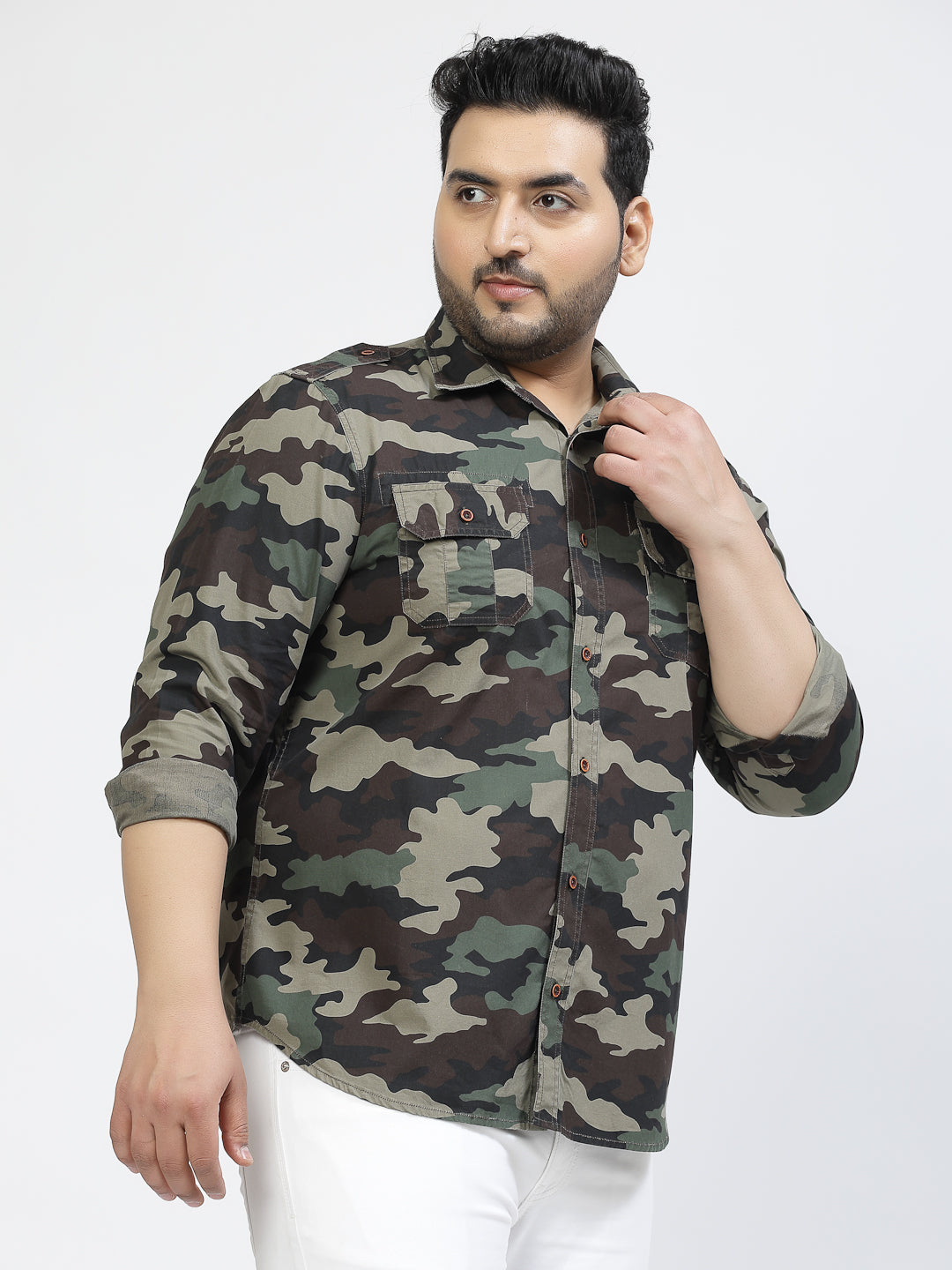 Camouflage Printed Spread Collar Long Sleeves Cotton Casual Shirt