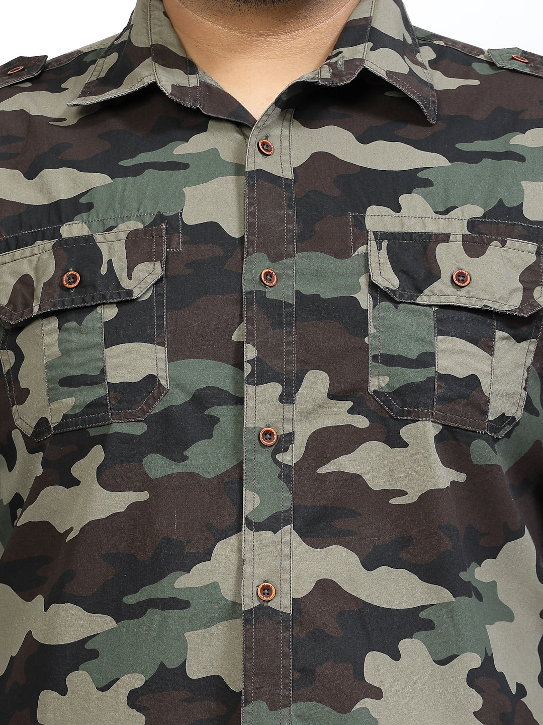 Camouflage Printed Spread Collar Long Sleeves Cotton Casual Shirt