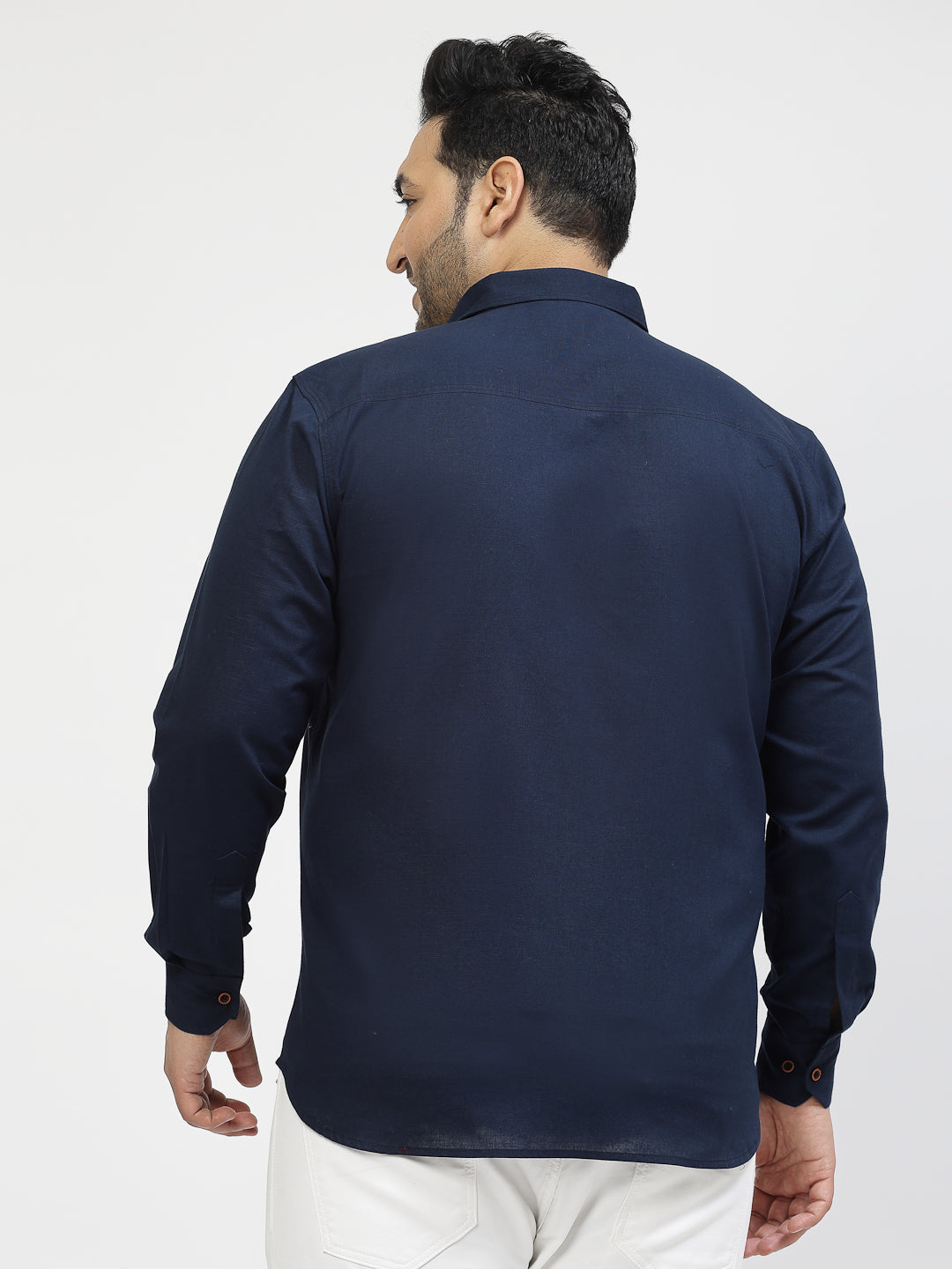 Men Plus Size Navy Blue Casual Shirt