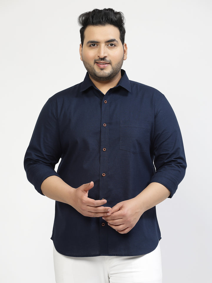 Men Plus Size Navy Blue Casual Shirt