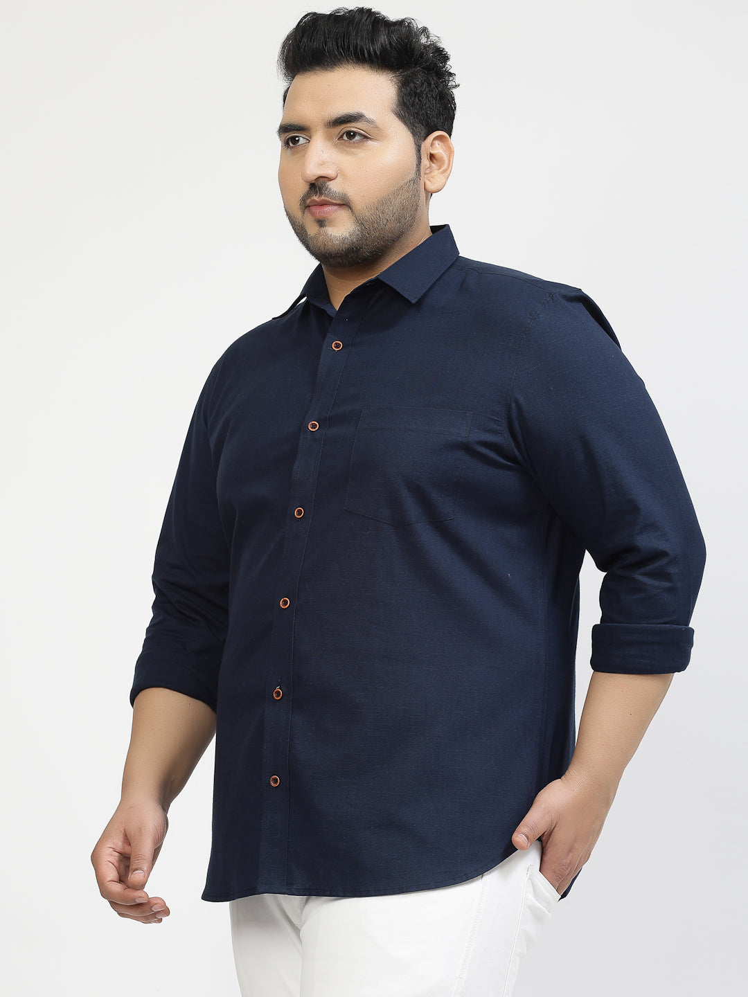 Men Plus Size Navy Blue Casual Shirt