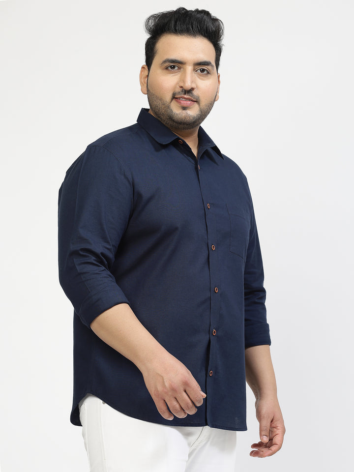 Men Plus Size Navy Blue Casual Shirt