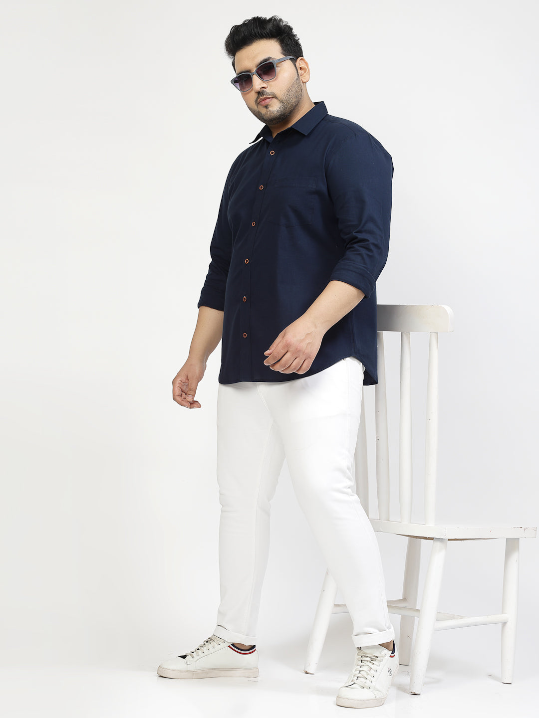 Men Plus Size Navy Blue Casual Shirt