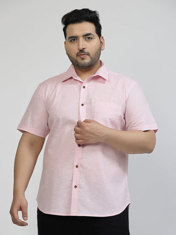 Spread Collar Short Sleeves Cotton Shirt