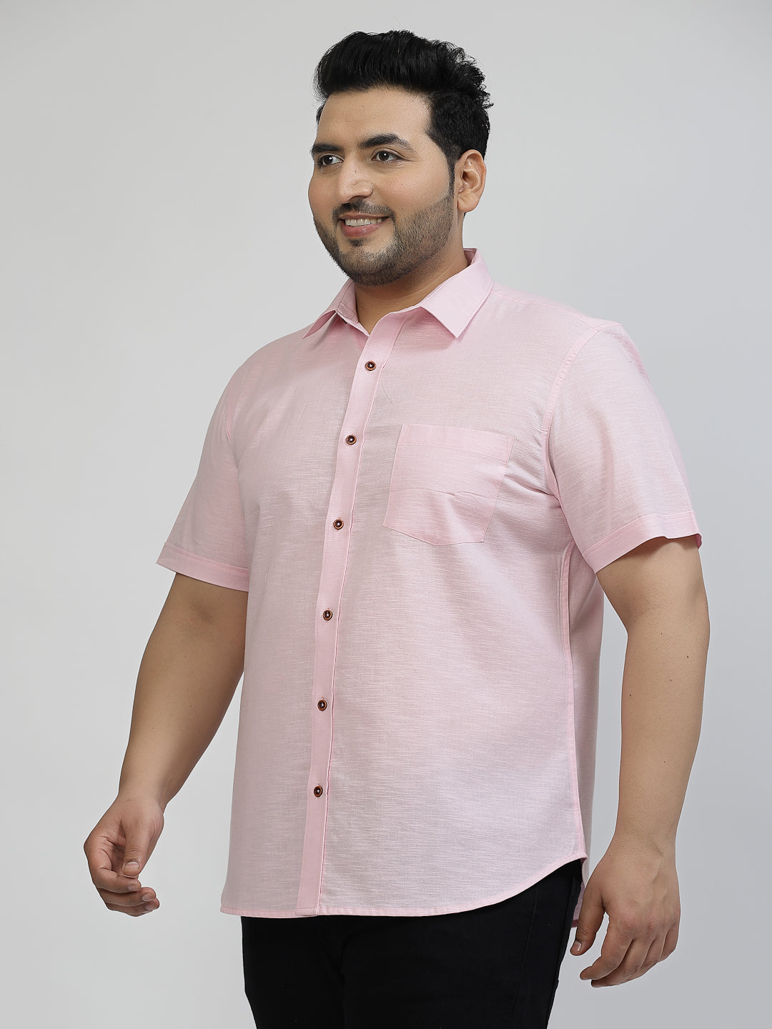 Spread Collar Short Sleeves Cotton Shirt