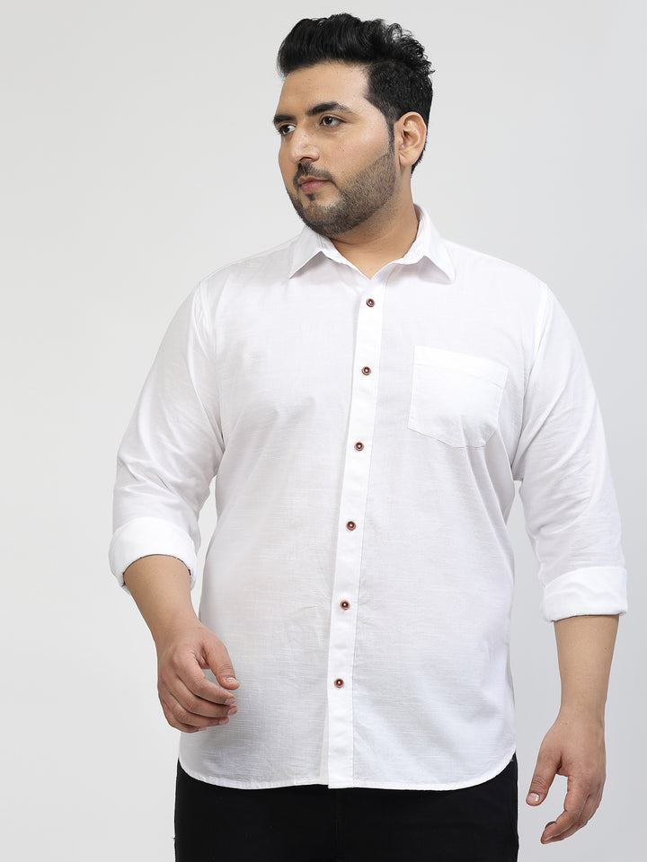 Men White Classic Regular Fit Solid Casual Shirt