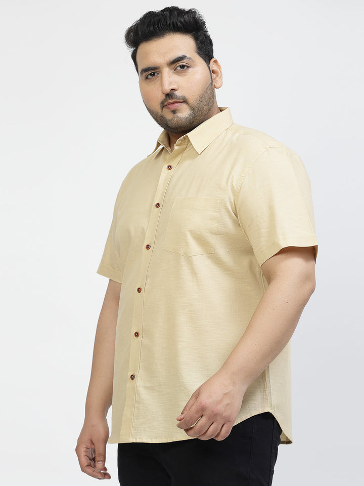 Plus Size Spread Collar Cotton Shirt