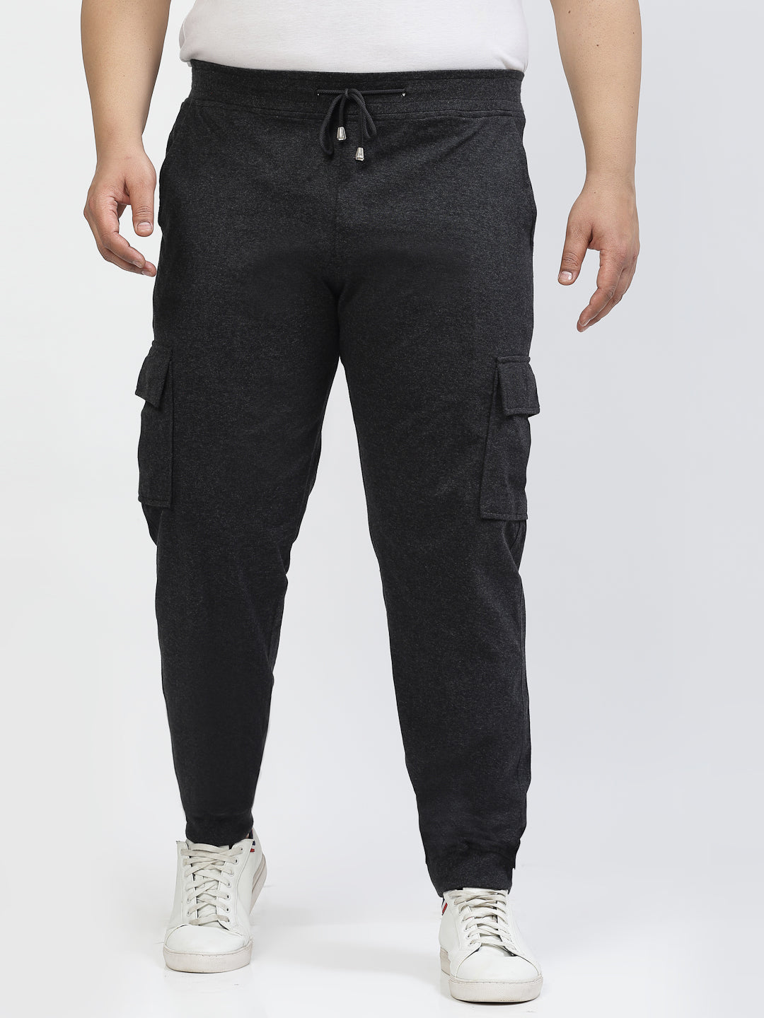 Men Charcoal Straight-Fit Cotton Joggers