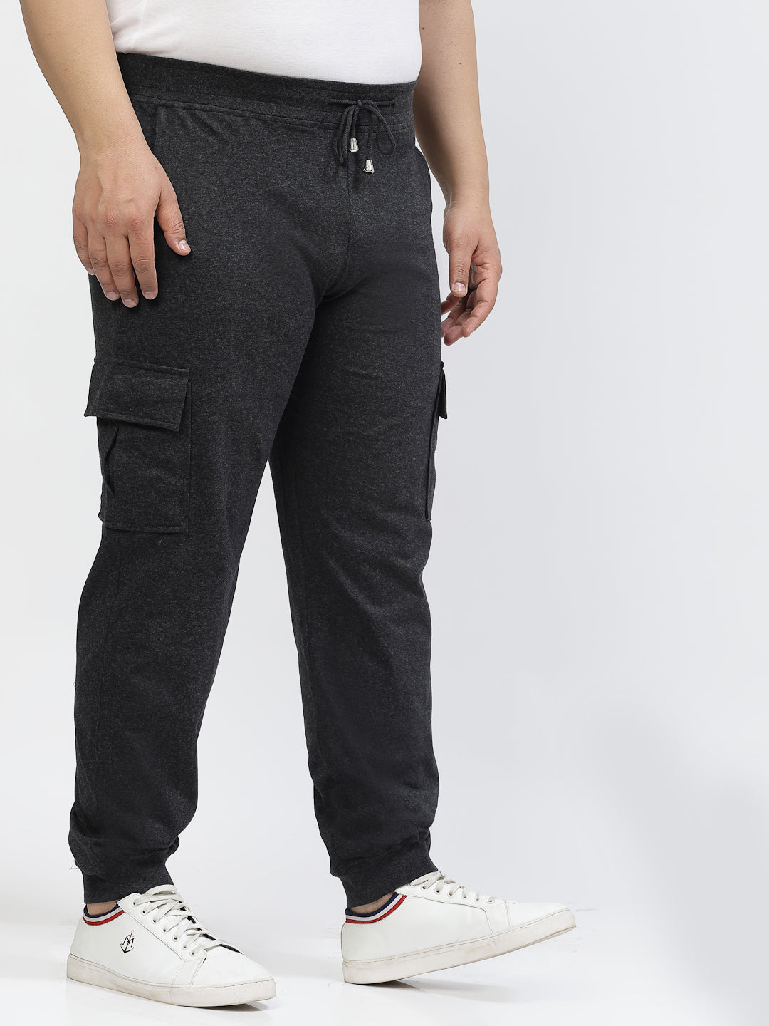 Men Charcoal Straight-Fit Cotton Joggers