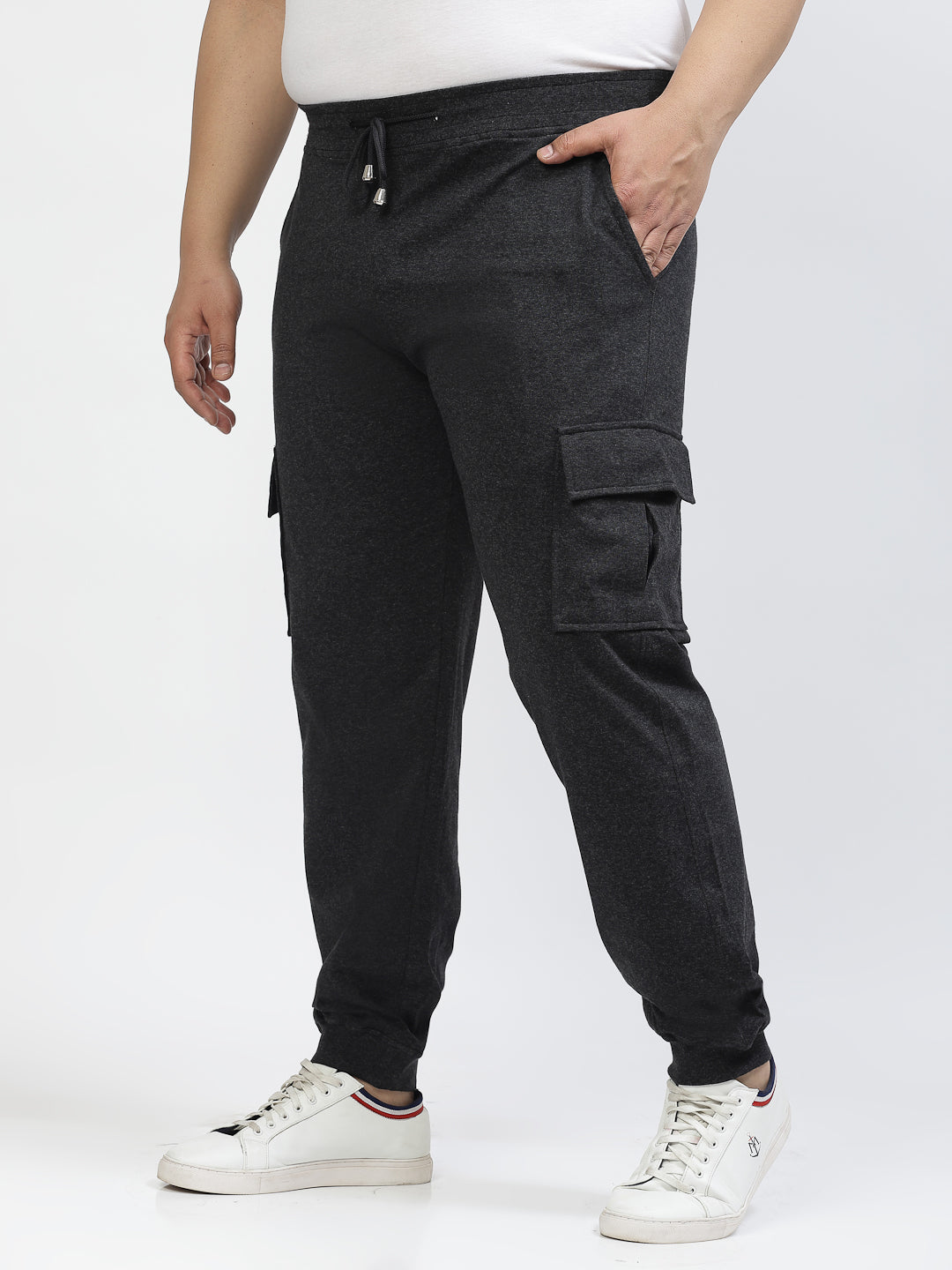 Men Charcoal Straight-Fit Cotton Joggers