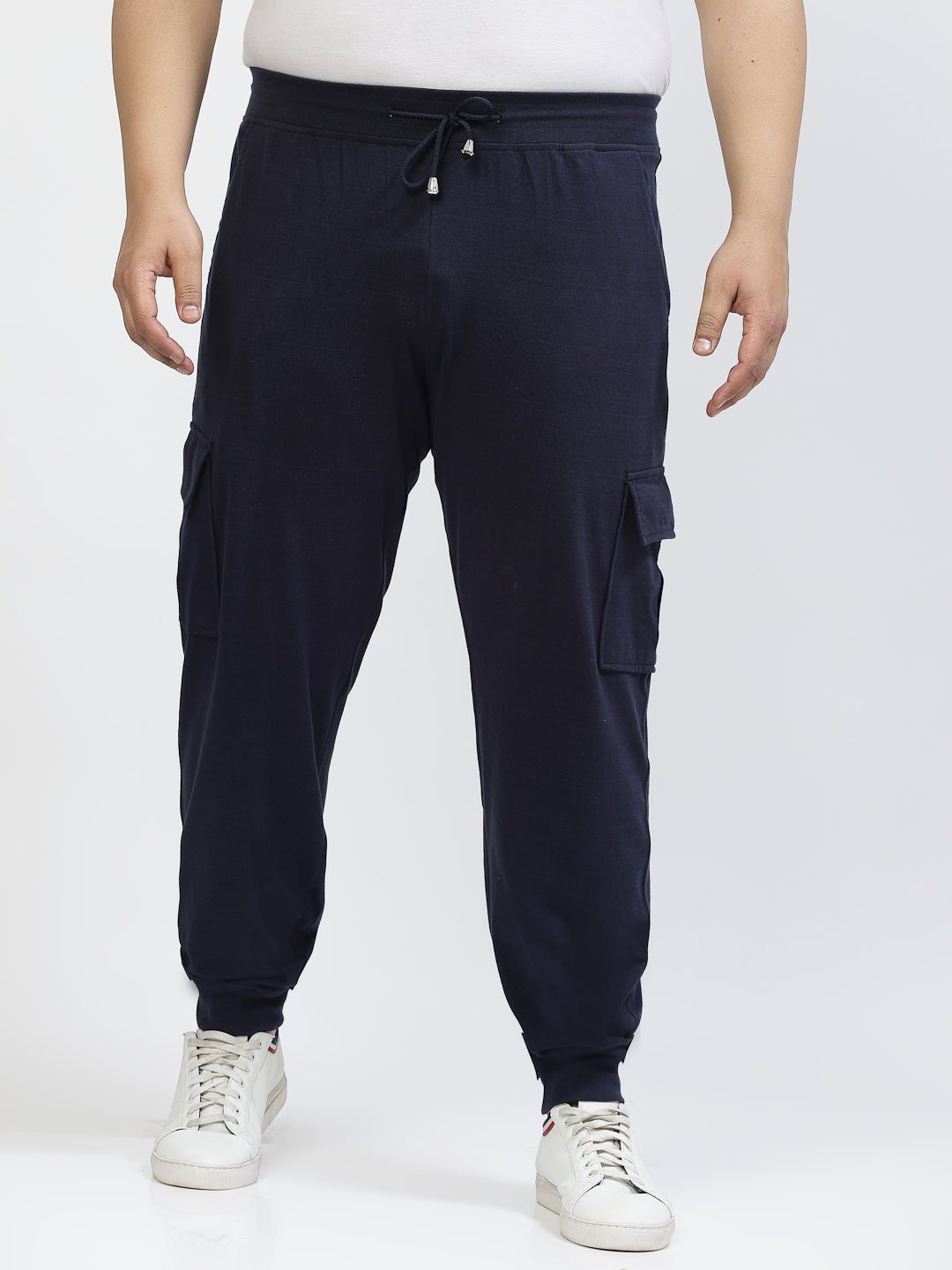 Men Navy Blue Mid Rise Cotton Joggers