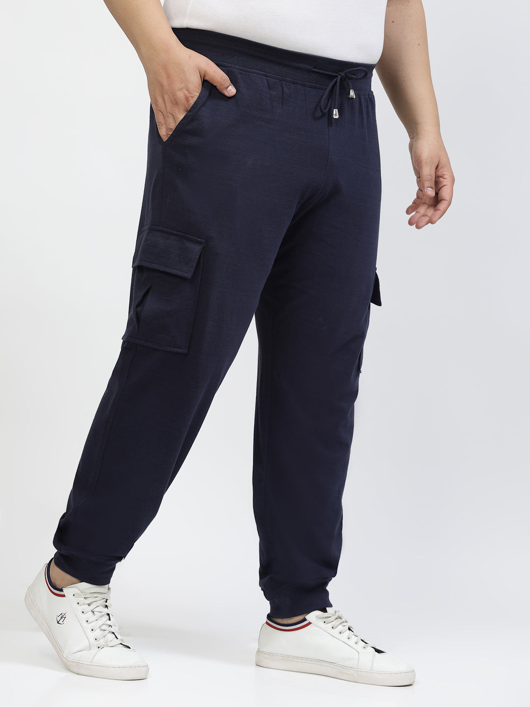 Men Navy Blue Mid Rise Cotton Joggers