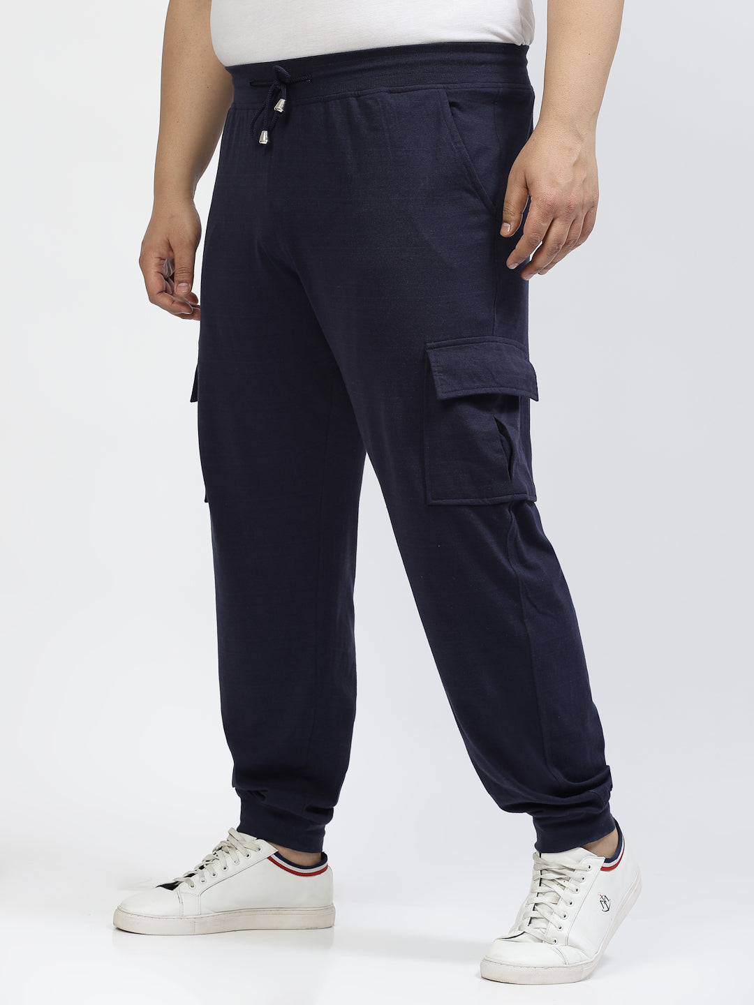 Men Navy Blue Mid Rise Cotton Joggers