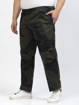 Men Olive Green Camouflage Printed Mid-Rise Track Pant