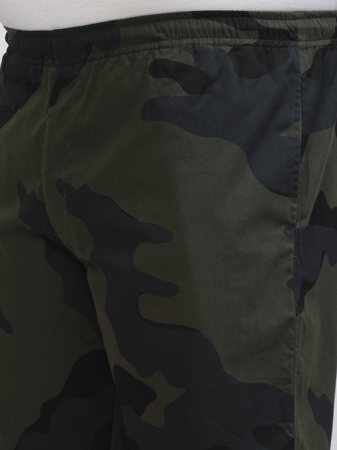 Men Olive Green Camouflage Printed Mid-Rise Track Pant