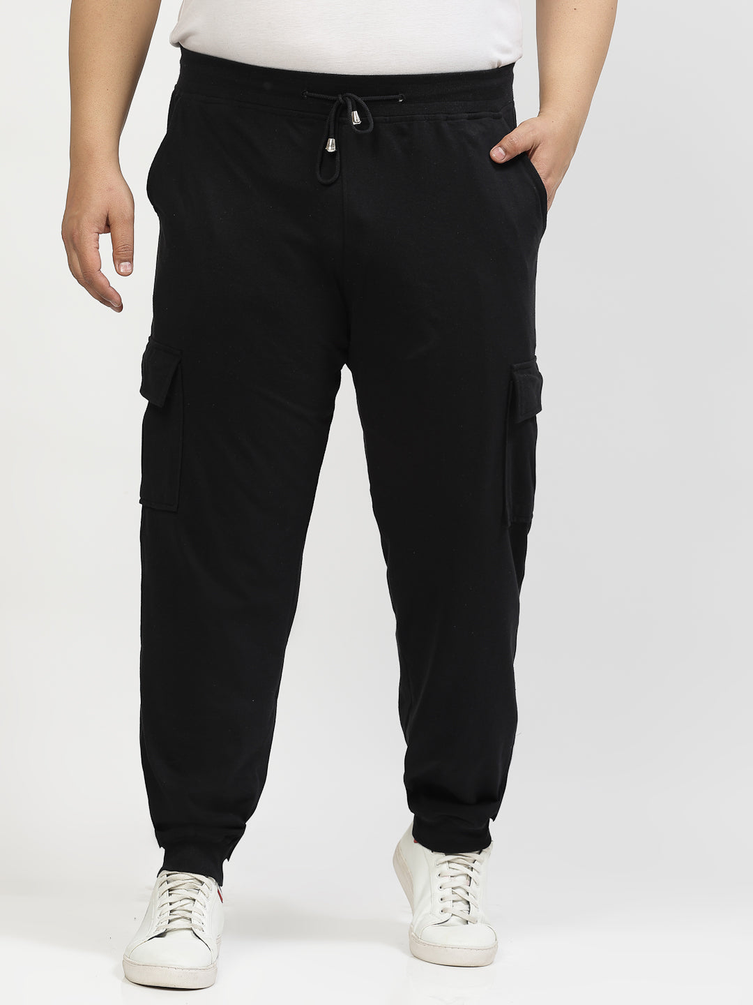 Men Black Mid-Rise Straight-Fit Cotton Joggers