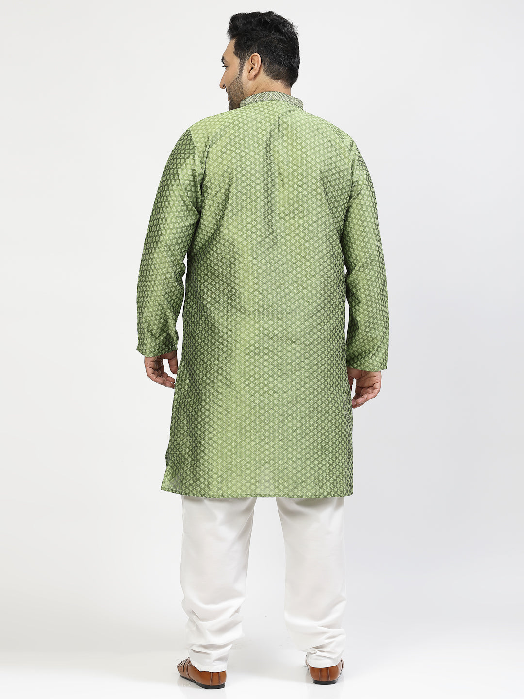 Floral Woven Design Mandarin Collar Kurta with Churidar