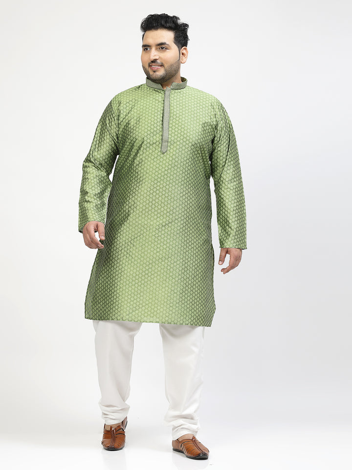 Floral Woven Design Mandarin Collar Kurta with Churidar