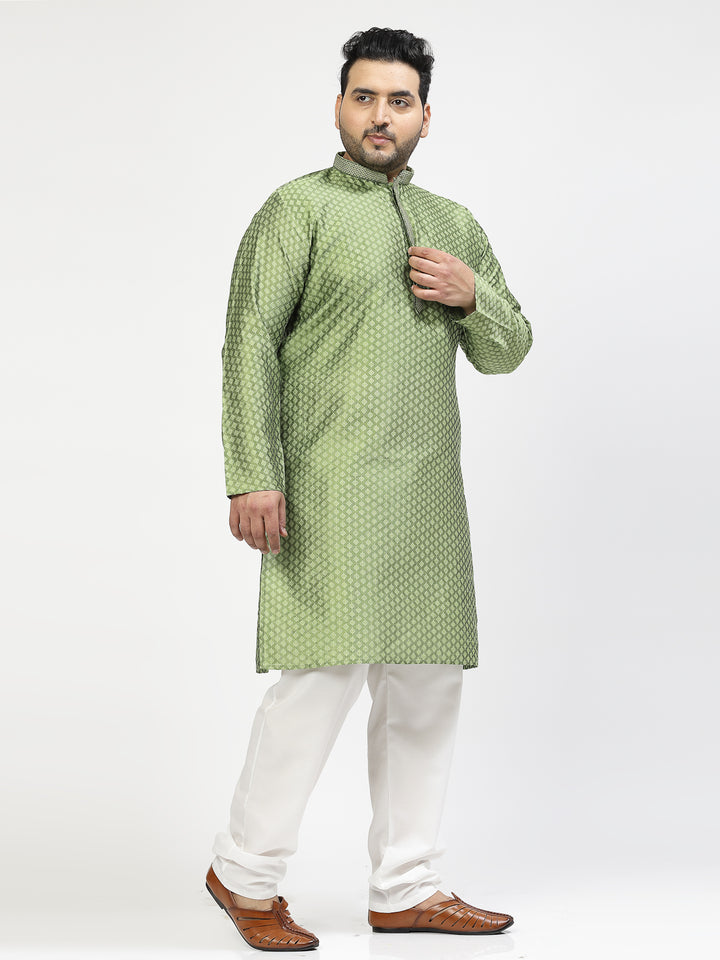 Floral Woven Design Mandarin Collar Kurta with Churidar