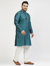 Men Blue & Off-White Woven Design Kurta with Pyjama