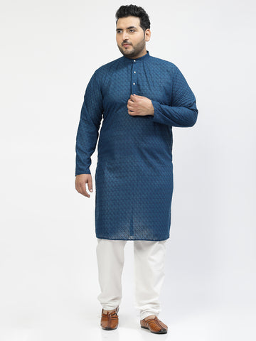 Plus Size Geometric Chikankari Embroidered Kurta With Pyjamas