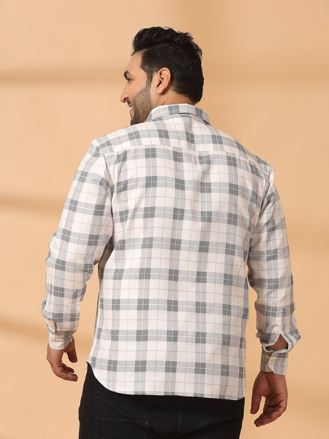 Men Spread Collar Tartan Checked Cotton Casual Shirt