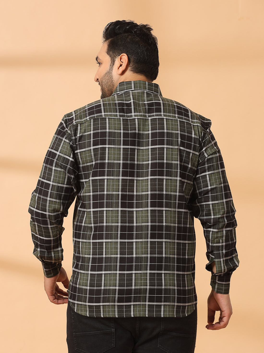 Men Spread Collar Tartan Checked Cotton Casual Shirt