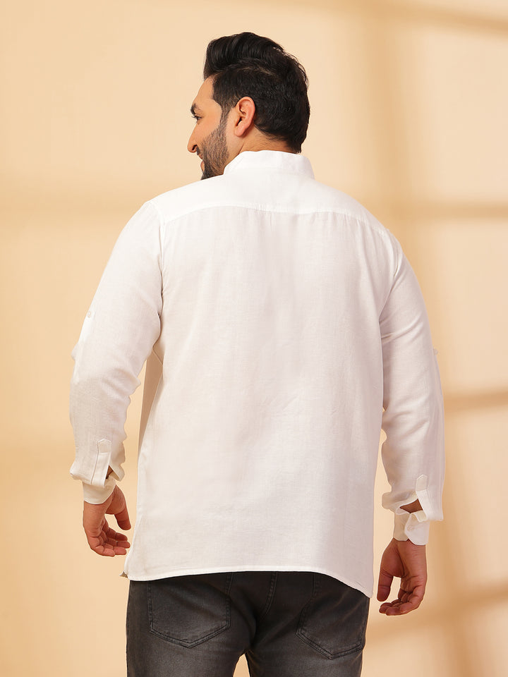 Men White Yoke Design Patchwork Kurta