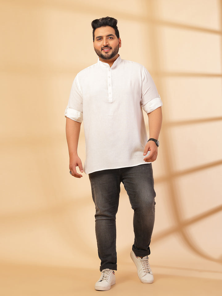 Men White Yoke Design Patchwork Kurta