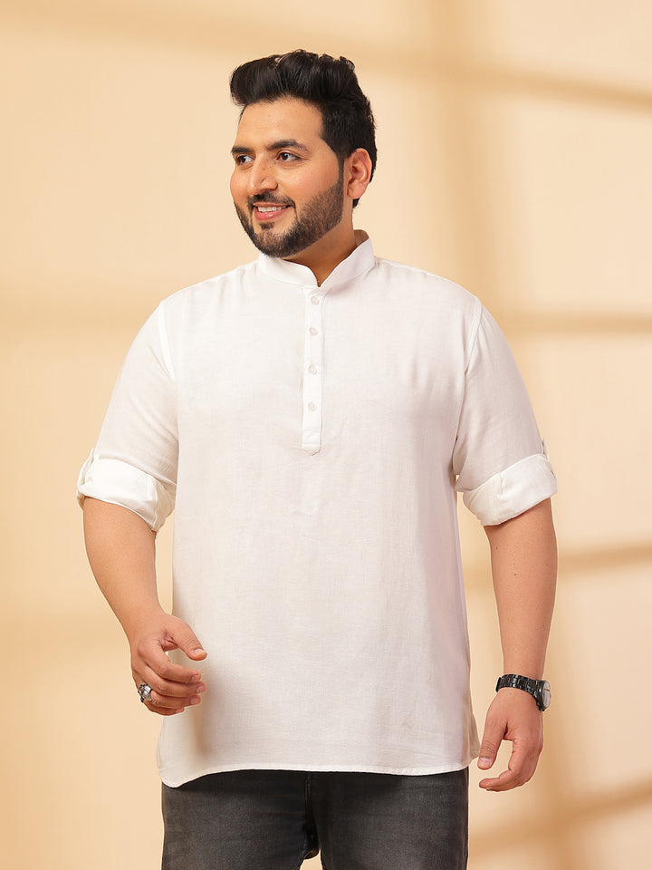 Men White Yoke Design Patchwork Kurta