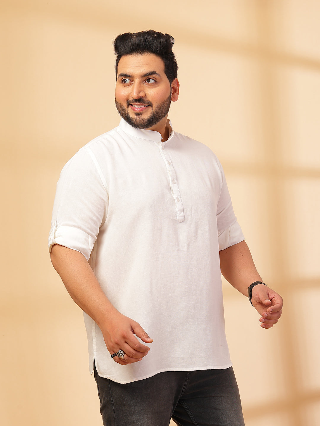 Men White Yoke Design Patchwork Kurta